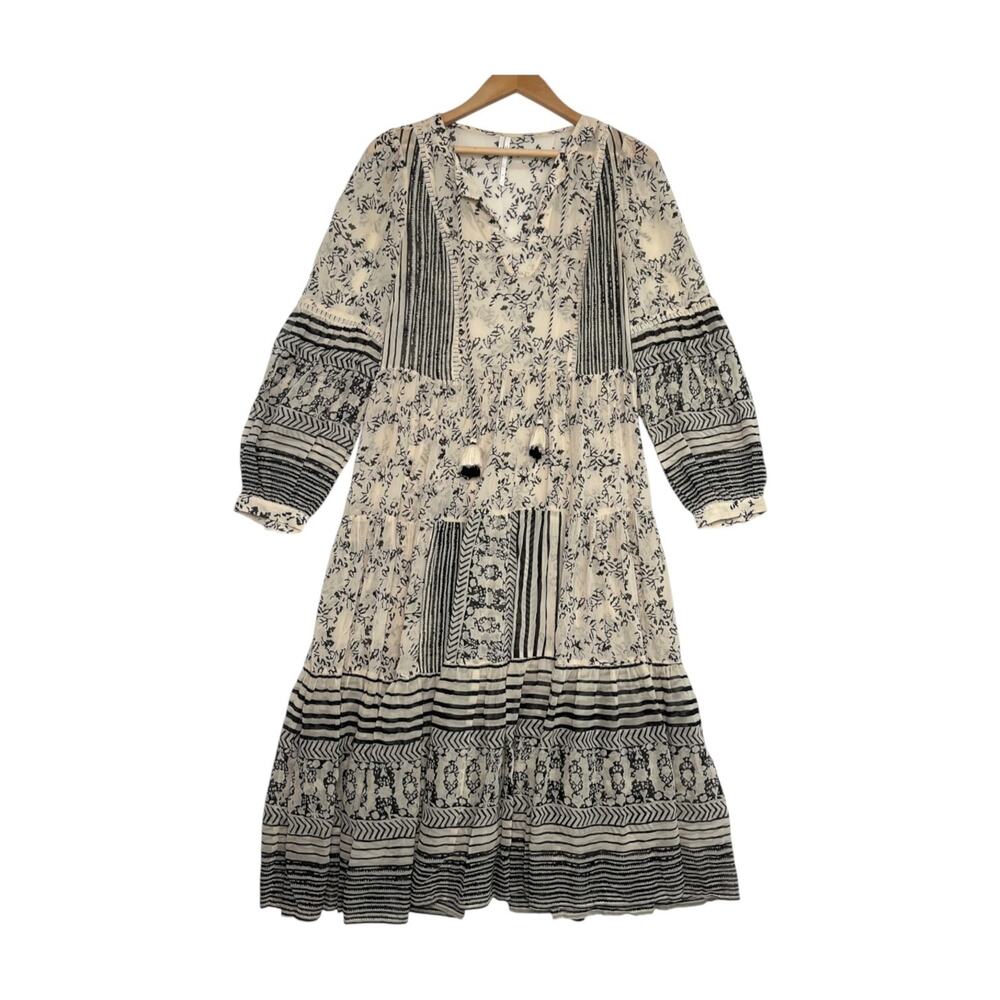 By Anthropologie Talulah Tiered Midi Dress Womens Small Beige Sheer Peasant Boho